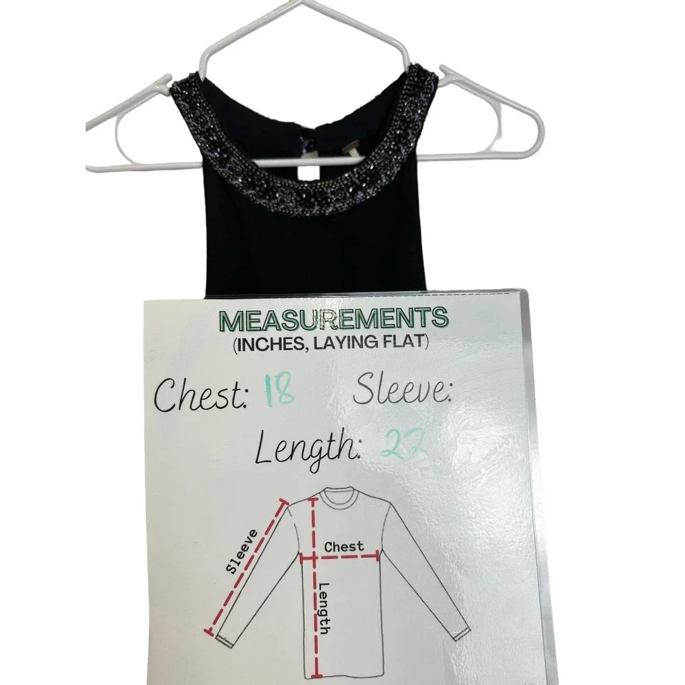 Free People Tank-Top Women’s SMALL‎ PETITE Top Halter Beaded Black Sleeveless